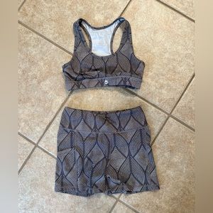 Senita Peacock workout bra and shorts
